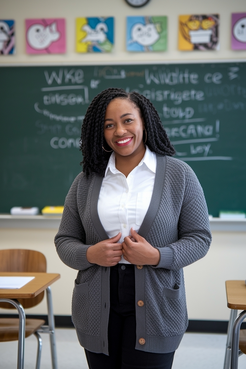 Stylish Cardigan Outfit for Black Women Teachers outfit idea