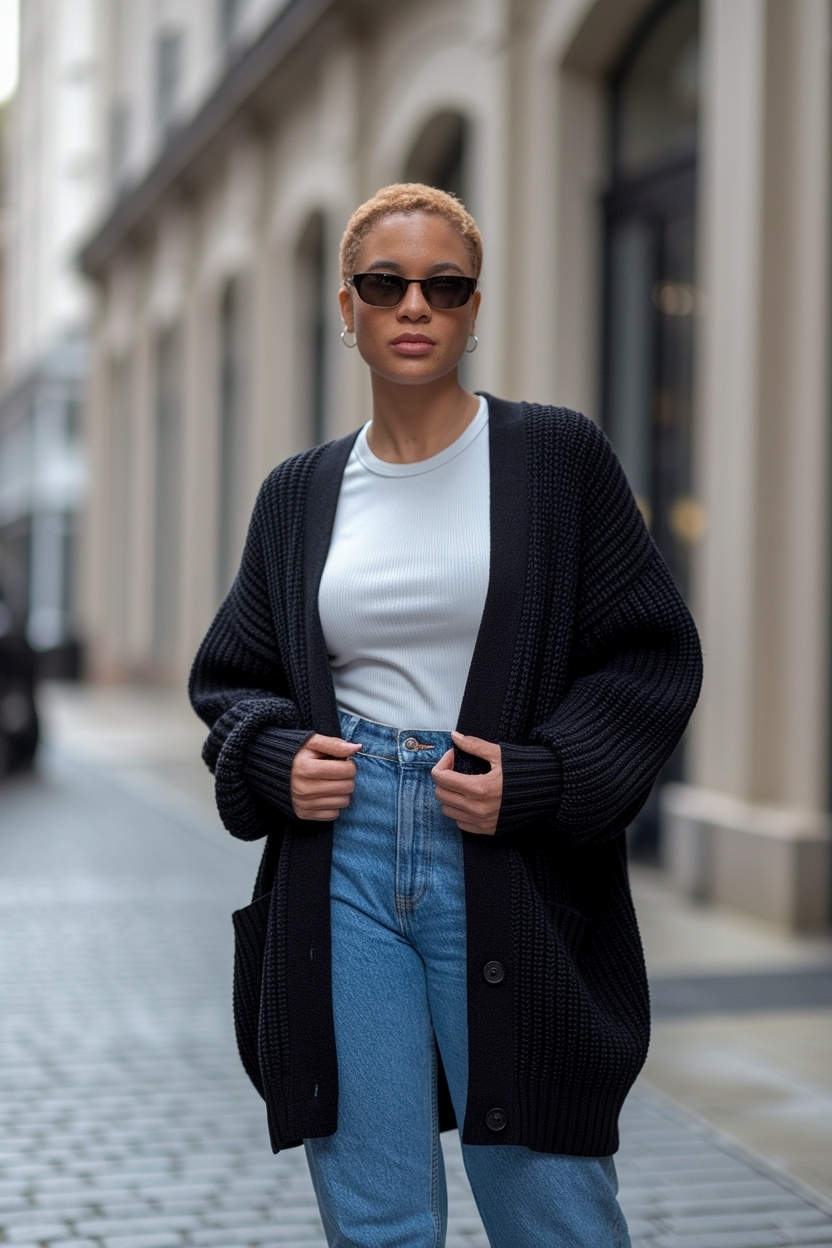 Cardigan Outfit Black Women with Jeans Essentials outfit idea
