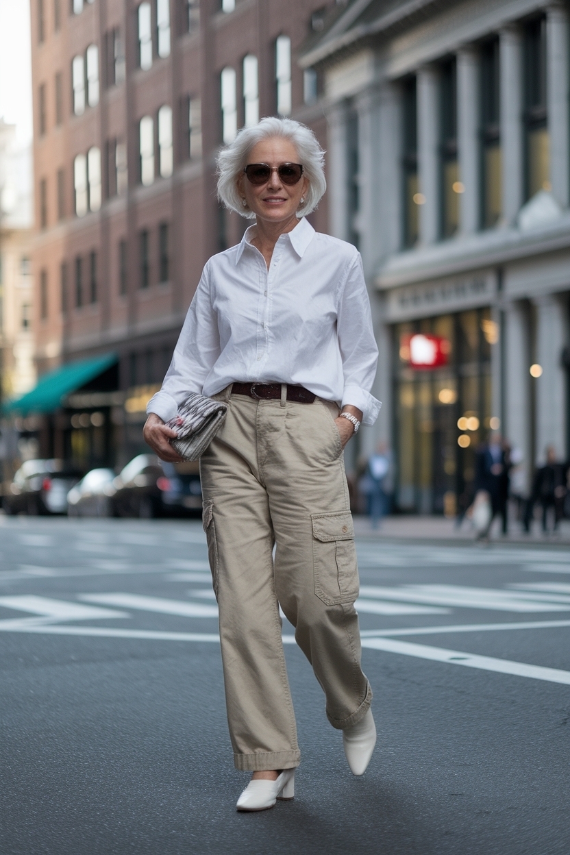 Cargo Pants Outfit Women Over 50 to Keep It Trendy outfit idea