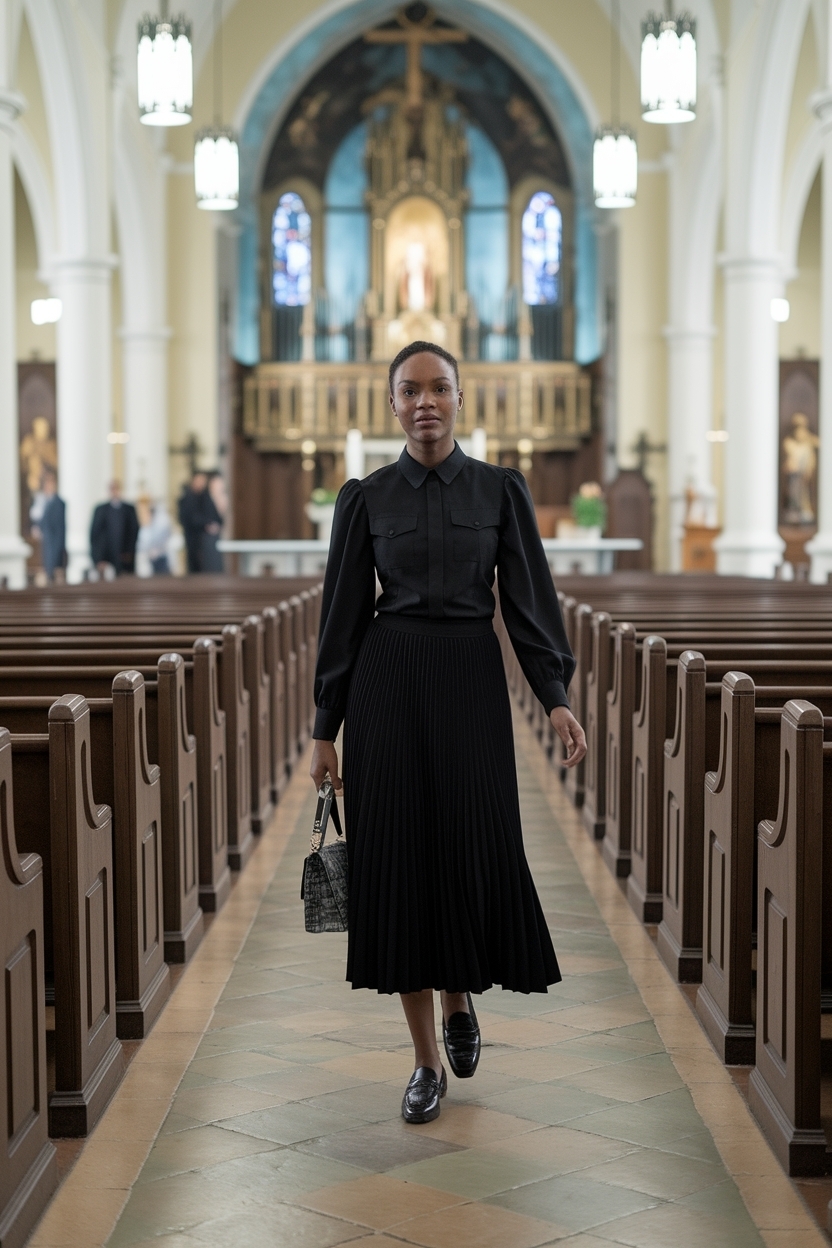 Church Outfit Black Women with Loafers: Comfortable Elegance outfit idea