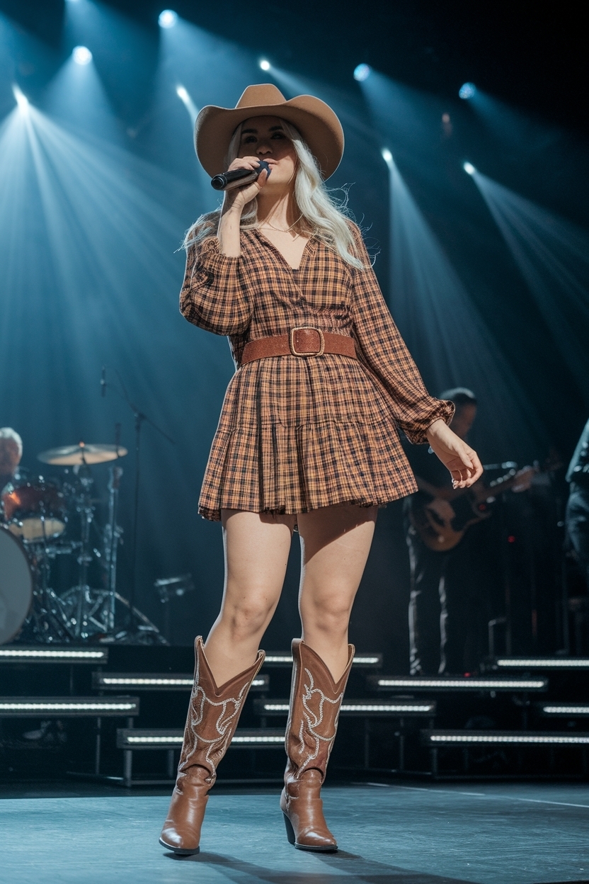 Stylish Country Concert Outfit with Brown Boots outfit idea