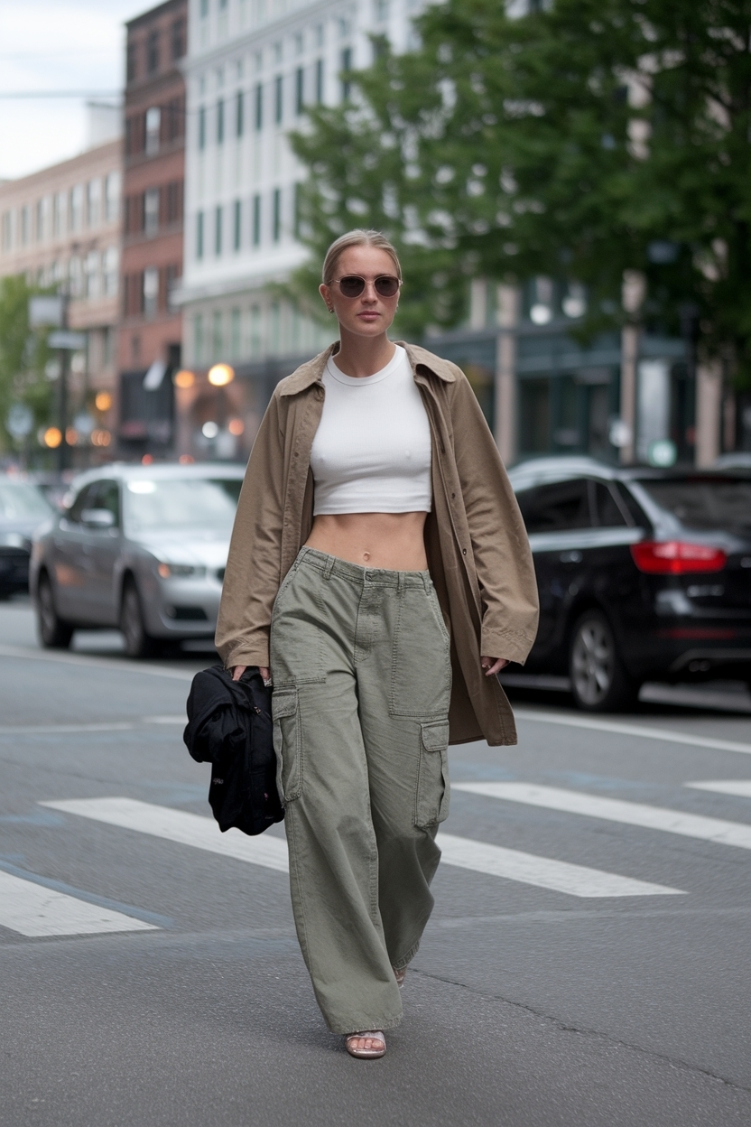 Edgy Crop Top and Cargo Pants Outfit for Urban Vibes outfit idea