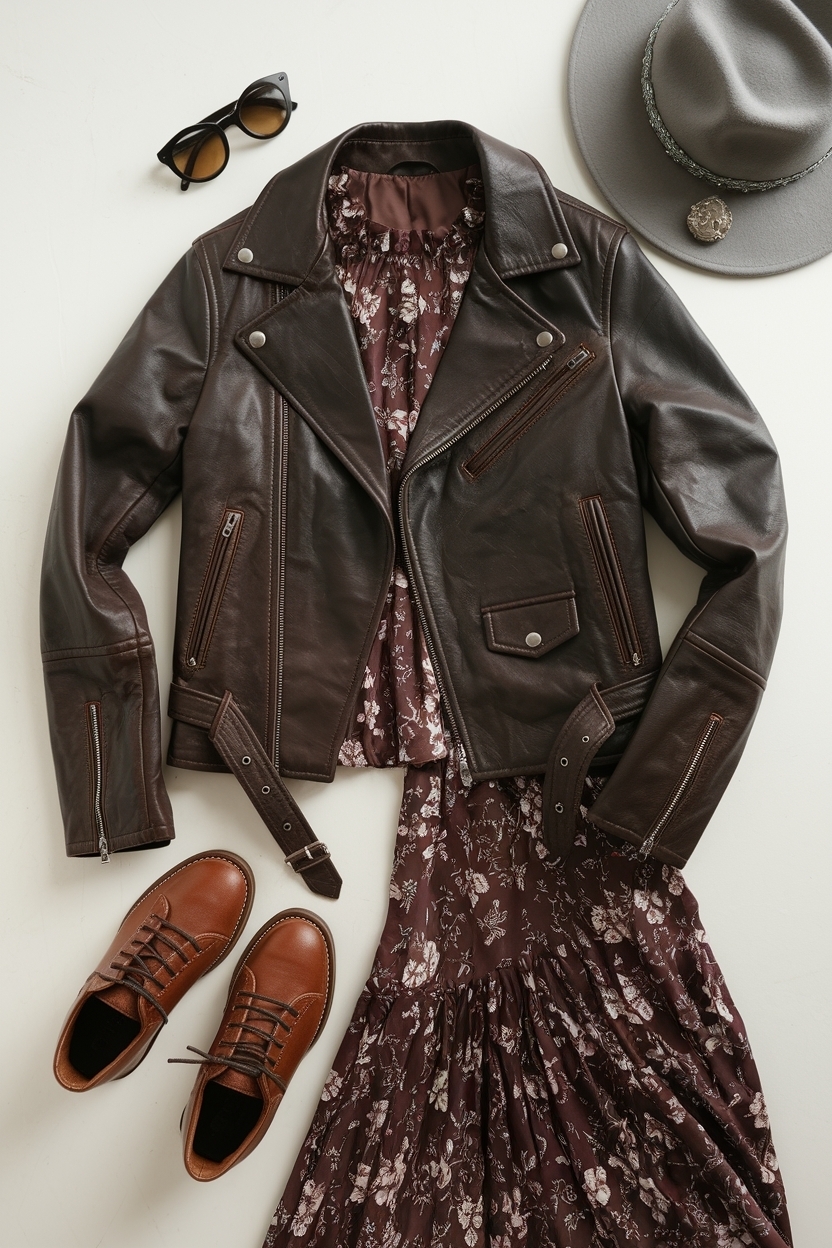 Dark Brown Leather Jacket Outfit: Sophisticated Edge outfit idea