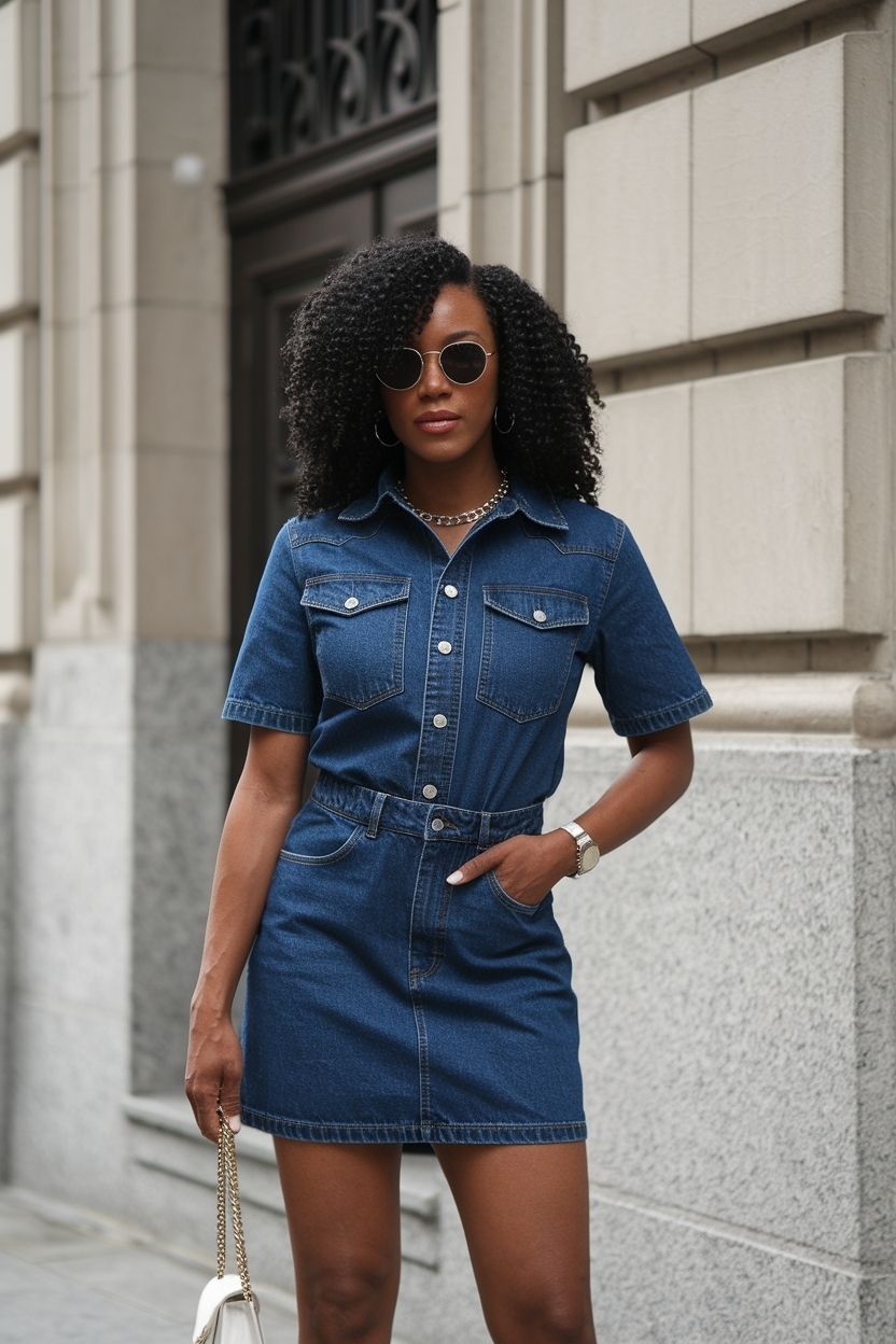 Denim Jumpsuit Skirt Outfit Black Women Love outfit idea