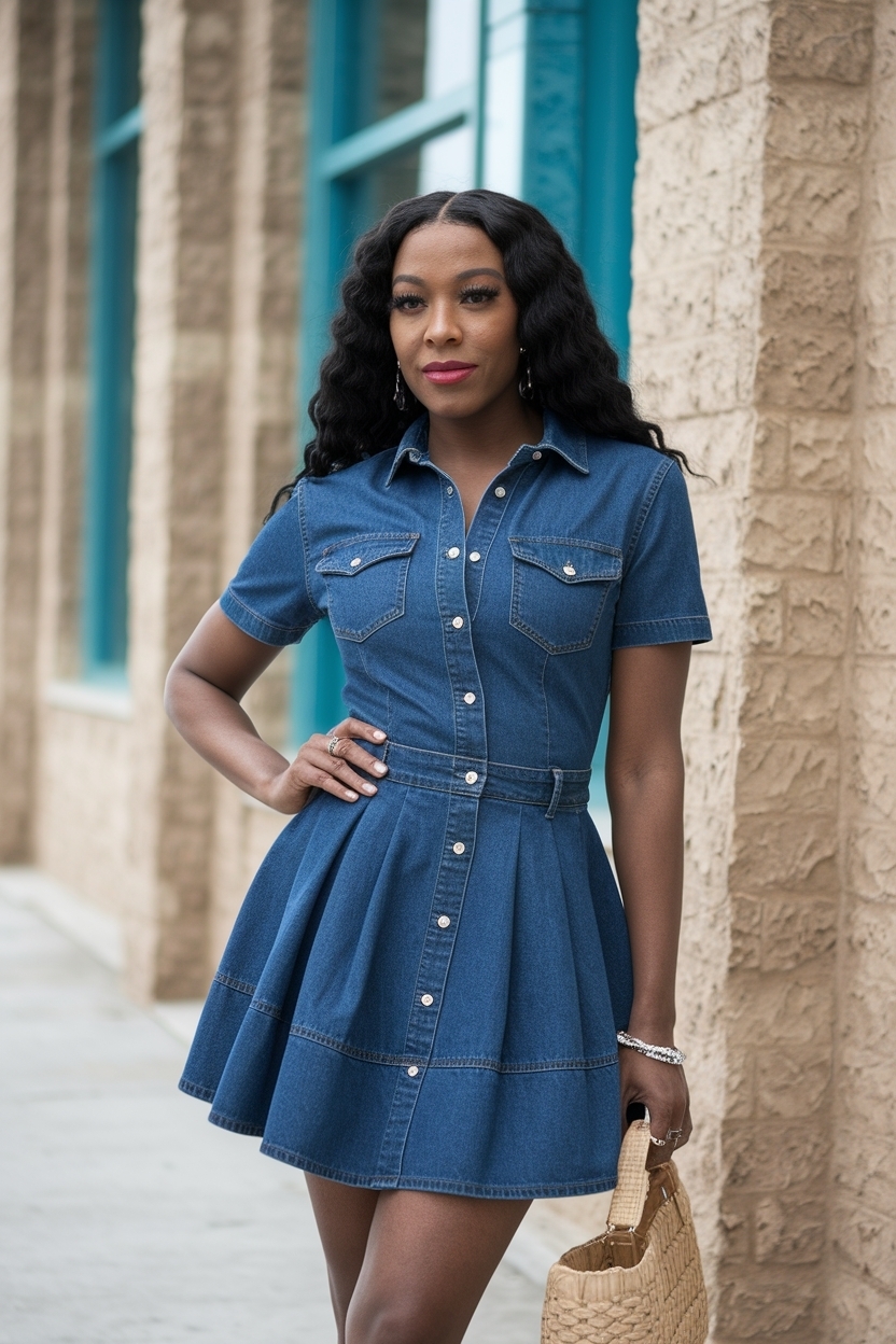 Denim Romper Skirt Outfit Black Women: Fun and Functional outfit idea