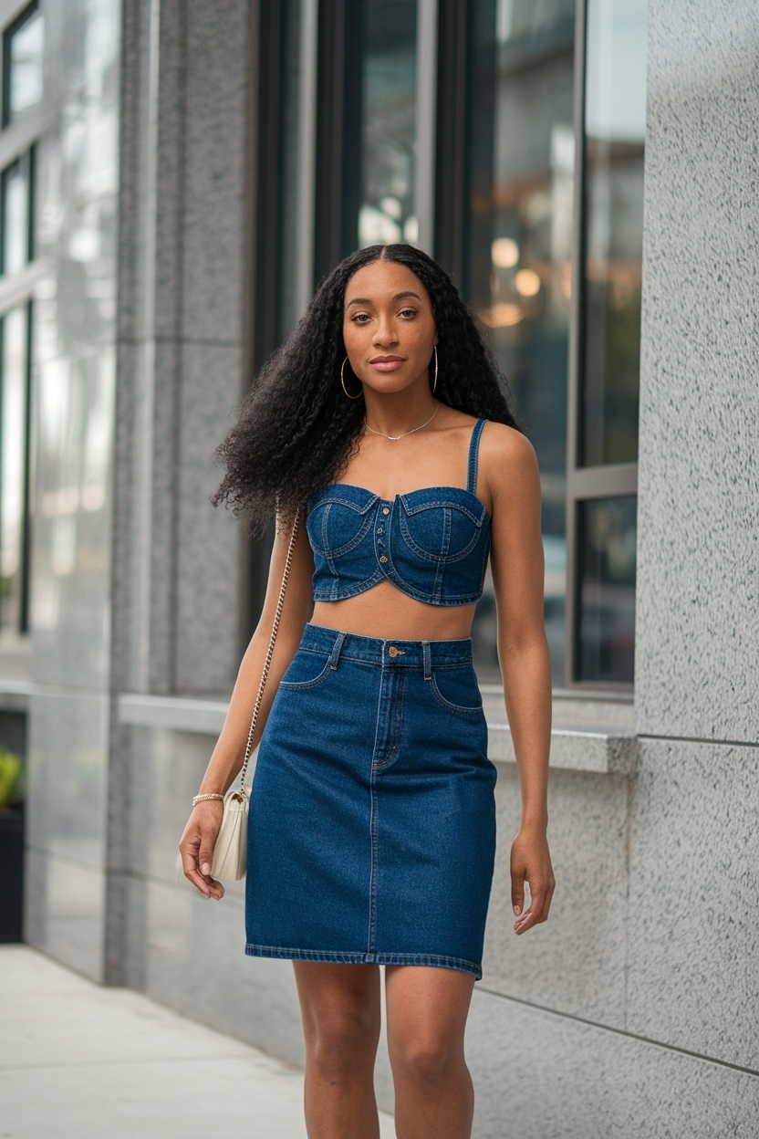 Denim Skirt 2 Piece Outfit Black Women: Matching Sets outfit idea