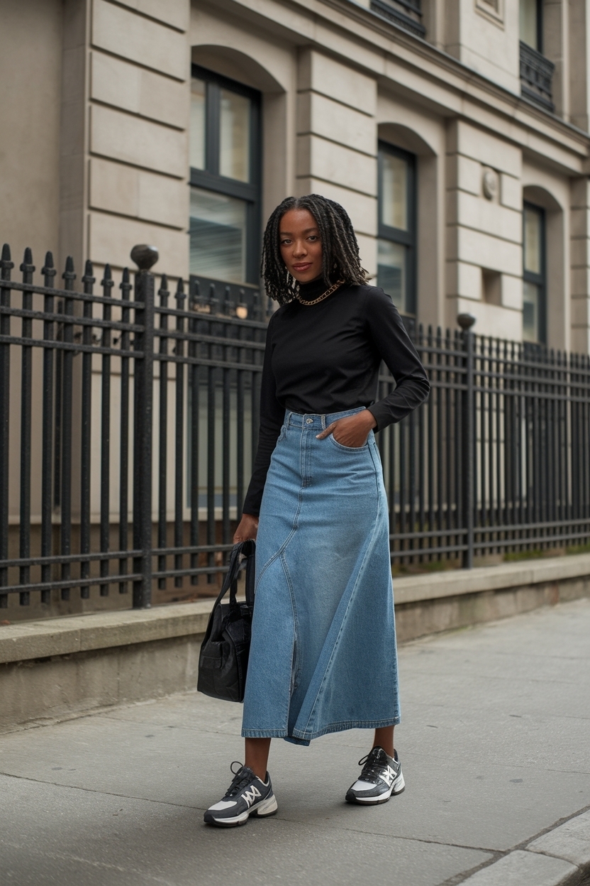 Denim Skirt Outfit Black Women New Balance: Sporty Looks outfit idea