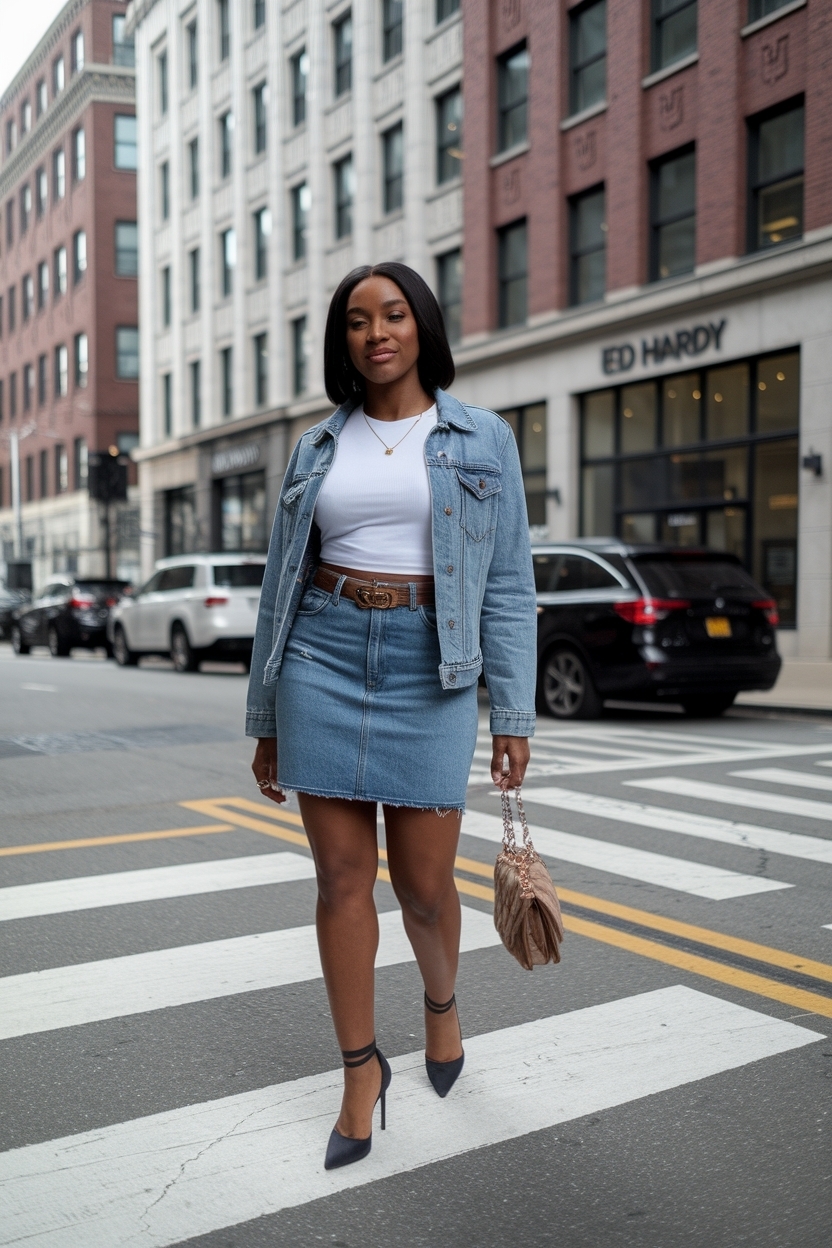 Ed Hardy Denim Skirt Outfit Black Women: Vintage Vibes outfit idea