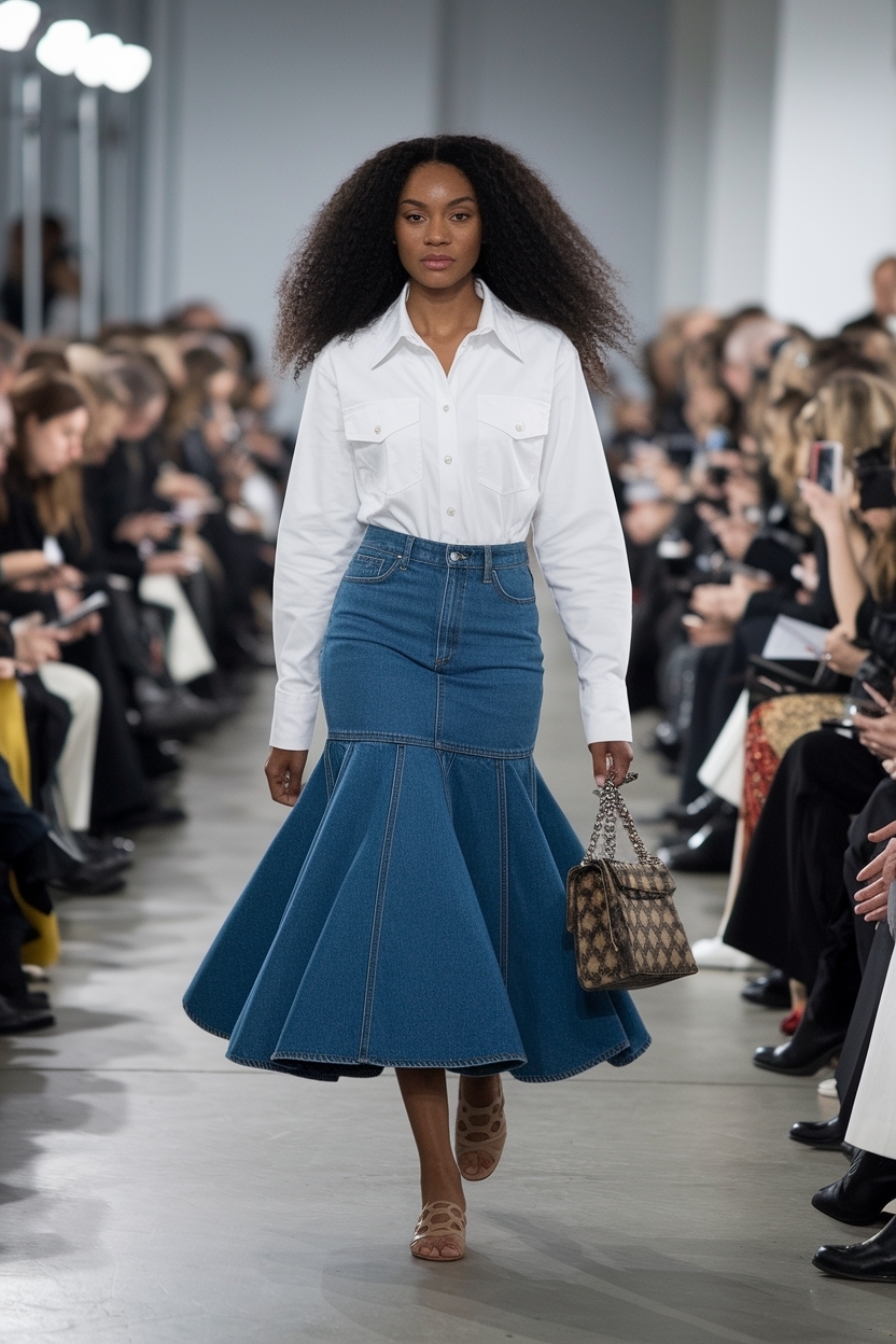 Flared Denim Skirt Outfit Black Women: Flowing Fashion outfit idea