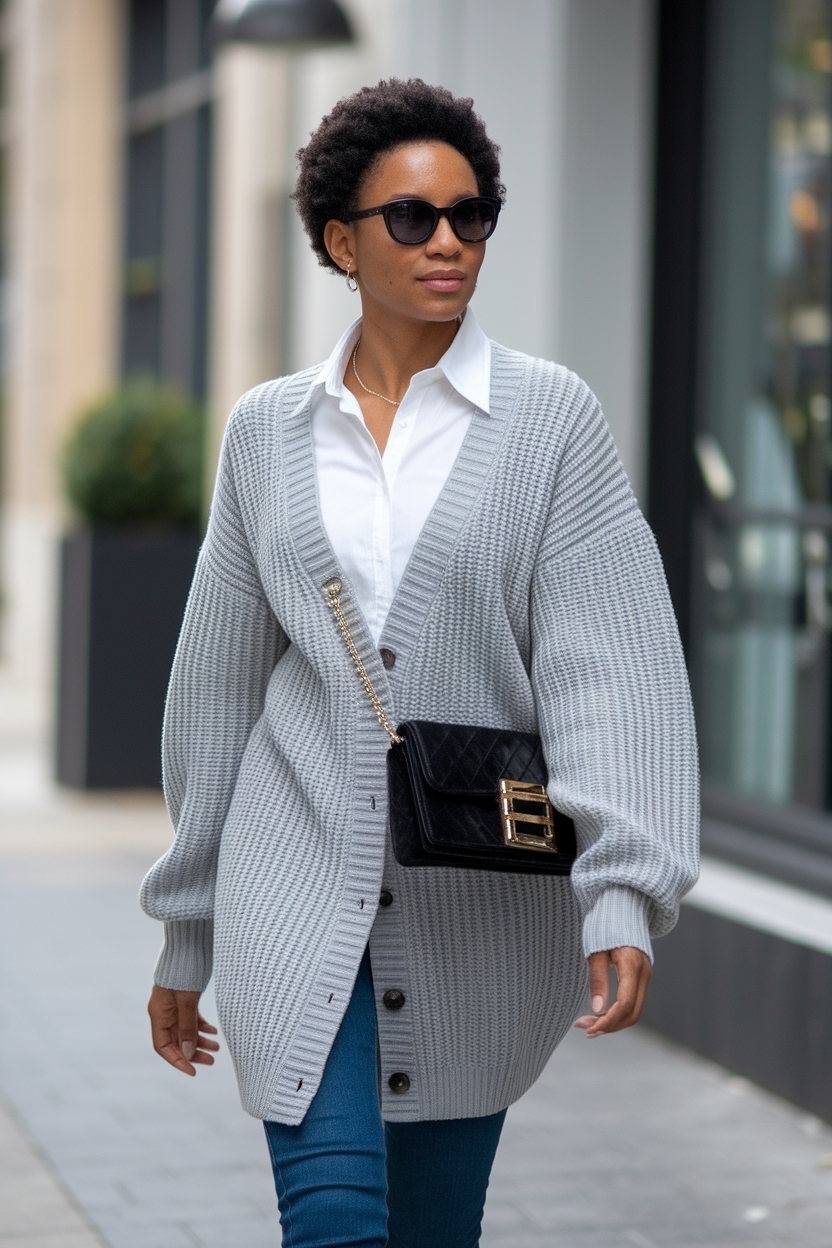 Gray Cardigan Outfit Black Women: Timeless and Trendy outfit idea