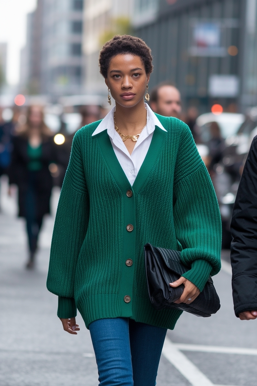 Green Cardigan Outfit Black Women: Fresh and Vibrant Styles outfit idea