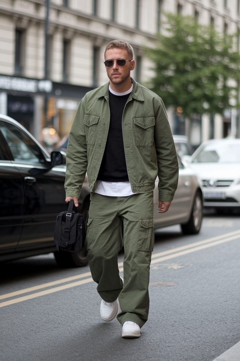 H2: Stylish Green Cargo Pants Outfit Men Streetwear Essentials outfit idea