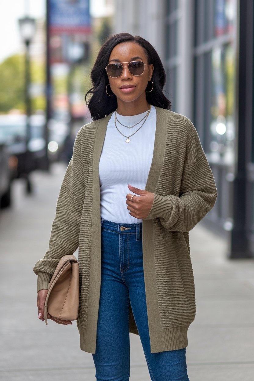 Khaki Cardigan Outfit for Black Women: Trendy Looks outfit idea