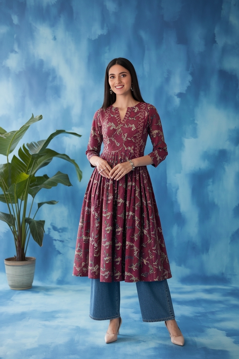 Kurti with Baggy Jeans Outfit for a Comfortable Look outfit idea