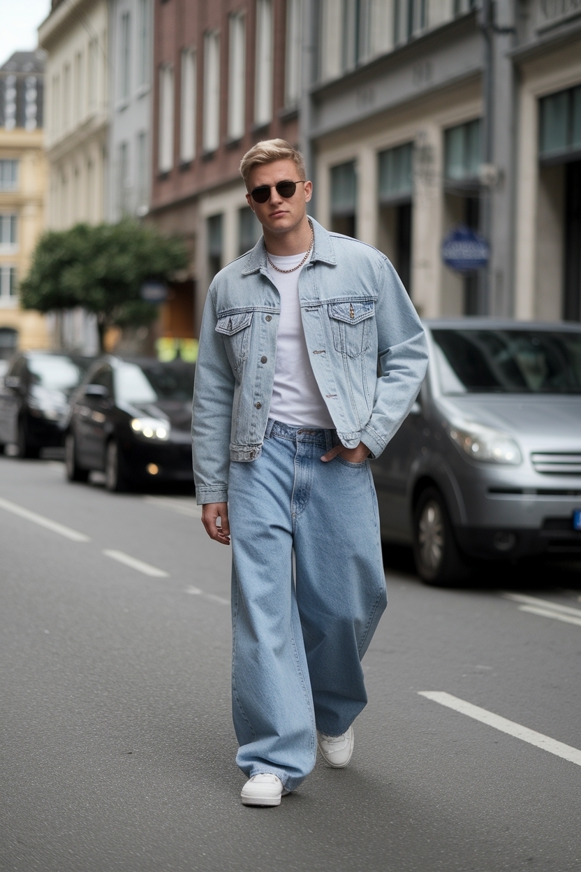 Light Blue Baggy Jeans Outfit Men: Brighten Up Your Wardrobe outfit idea