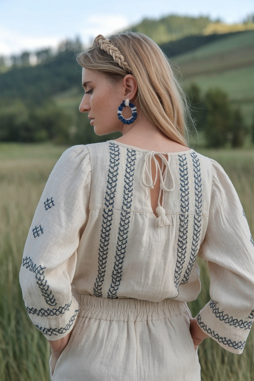 Linen Embroidered Blouse with Cottagecor Aesthetic outfit idea