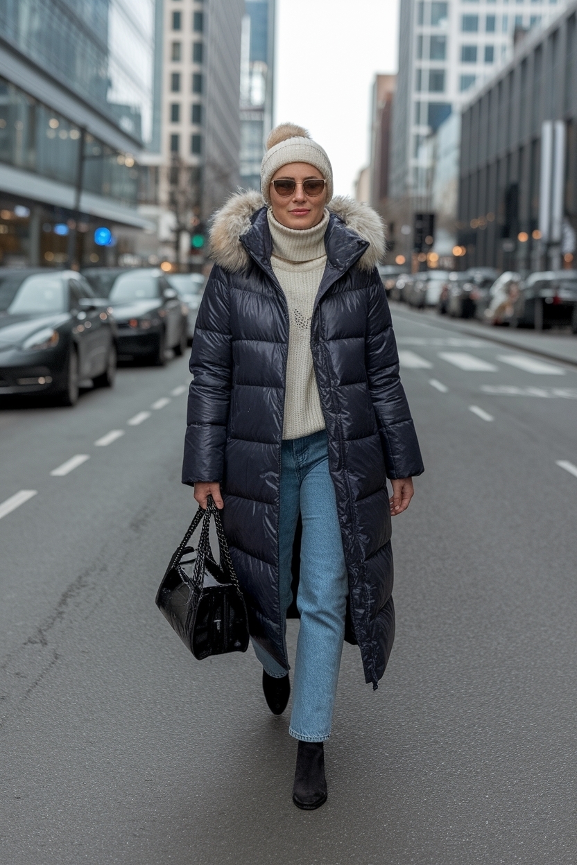 long puffer jacket outfit winter style for cozy vibes outfit idea
