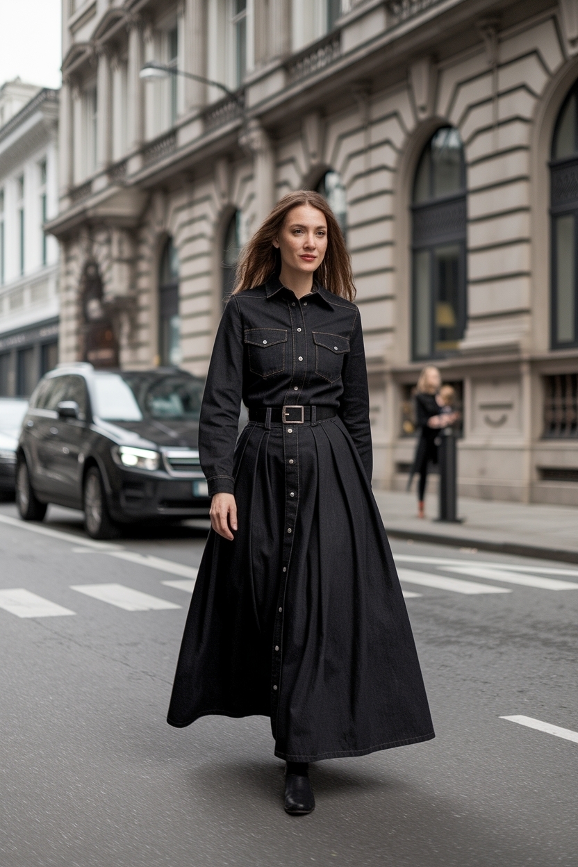 Maxi Skirt Outfit for Black Women in Denim outfit idea