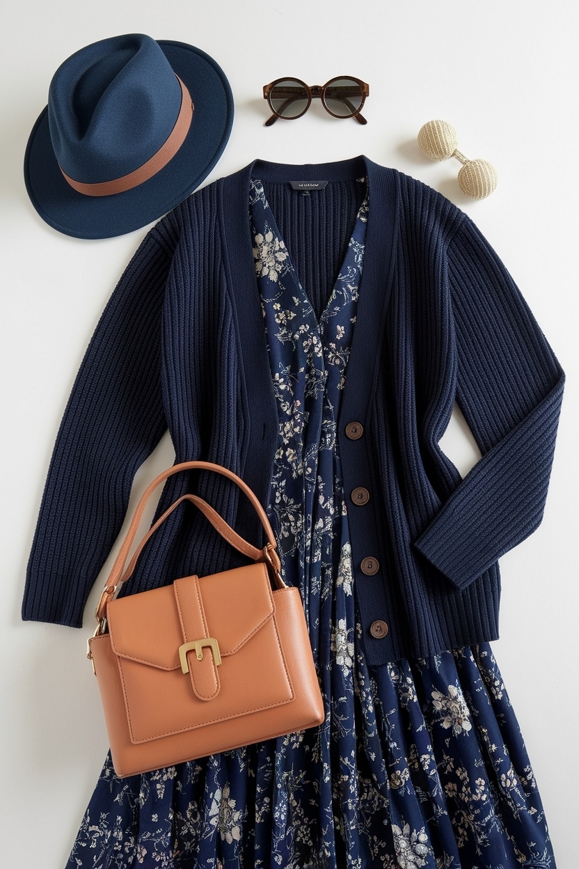 Navy Blue Cardigan Outfit for Women This Fall Season outfit idea
