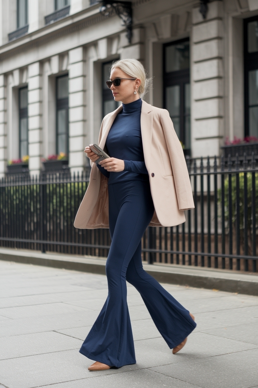 Navy Blue Flare Leggings Outfit for Trendy Comfort outfit idea