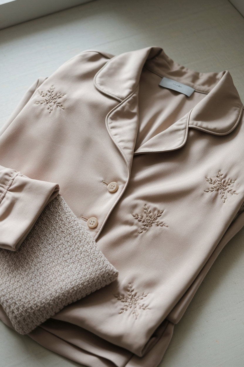 Neutral Loungewear Set with Small Embroi Details outfit idea