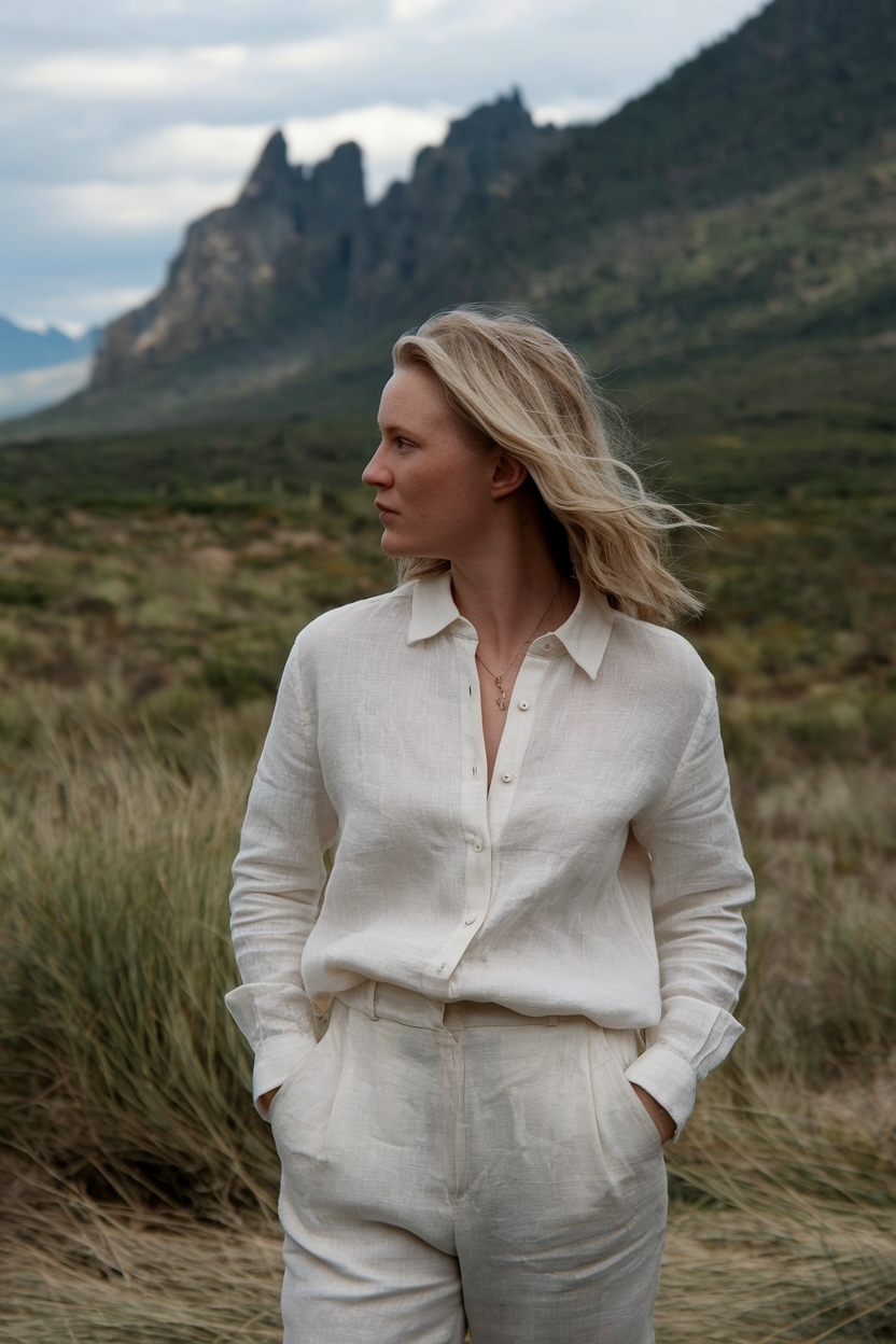 Off White Cotton Shirt Inspired by Breat for Fall Styling outfit idea