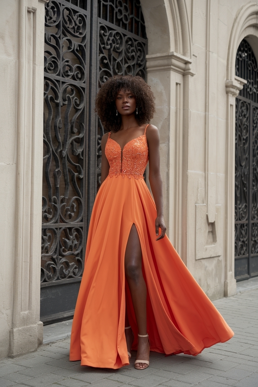 Bold Orange Prom Dresses for Black Women outfit idea