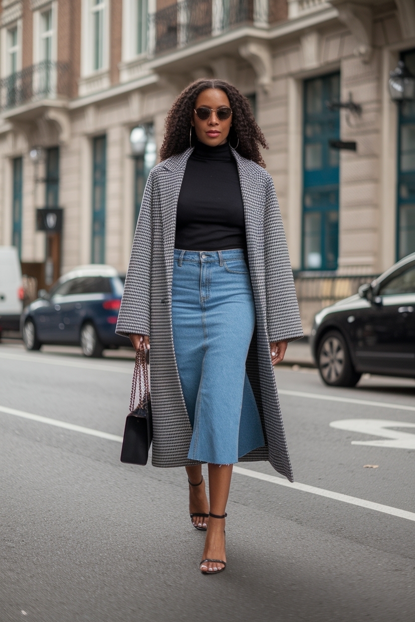 Creative Outfit Ideas for Black Women with Denim Skirts outfit idea