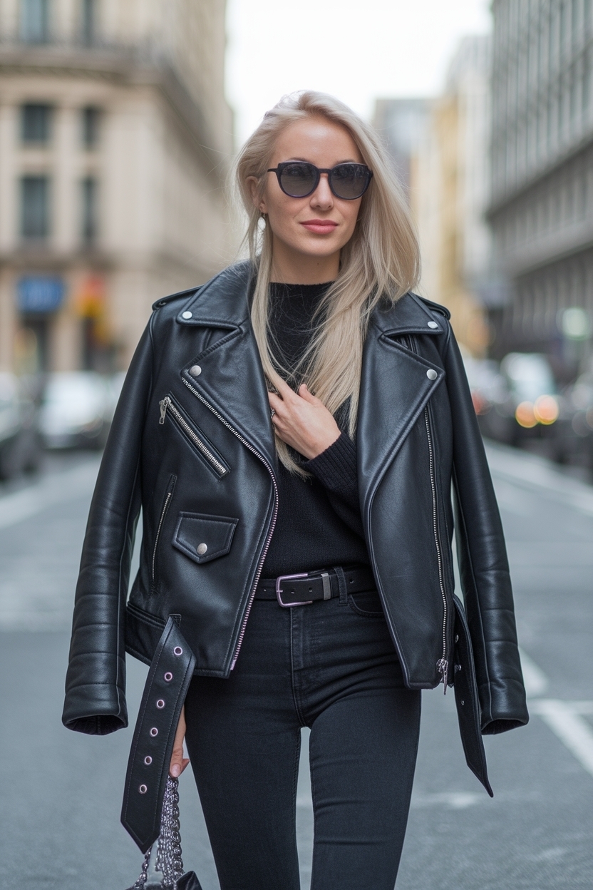 Oversized Biker Leather Jacket Outfit Women: Statement Pieces outfit idea