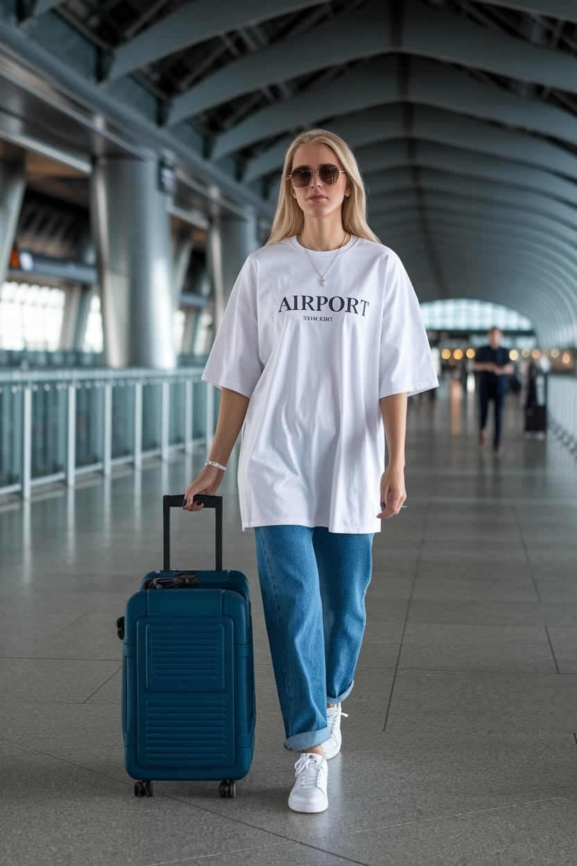 Oversized Tshirt Outfit Women Airport: Comfort Meets Style outfit idea