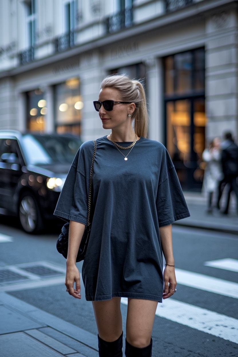 Oversized Tshirt Outfit Women Night Out: Chic Evening Choices outfit idea
