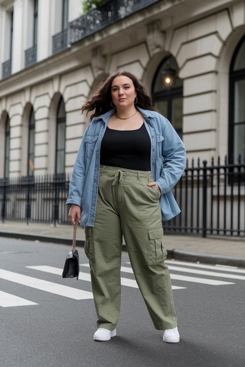 Plus Size Cargo Pants Outfit for a Trendy Summer Look outfit idea