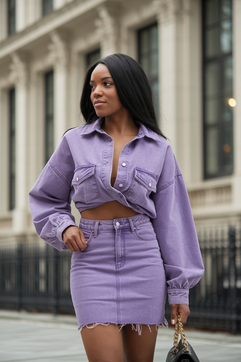 Purple Denim Skirt Outfit Black Women: Bold Choices outfit idea