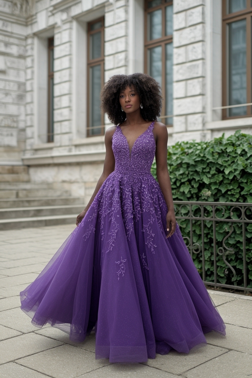 Regal Purple Prom Dresses for Black Women outfit idea