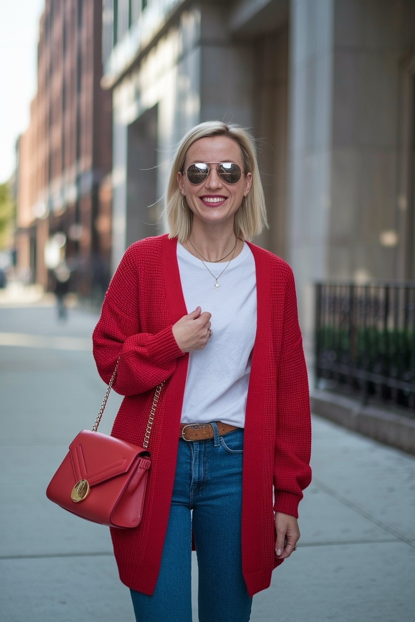 Brighten Up: Red Cardigan Outfit Ideas for Women outfit idea