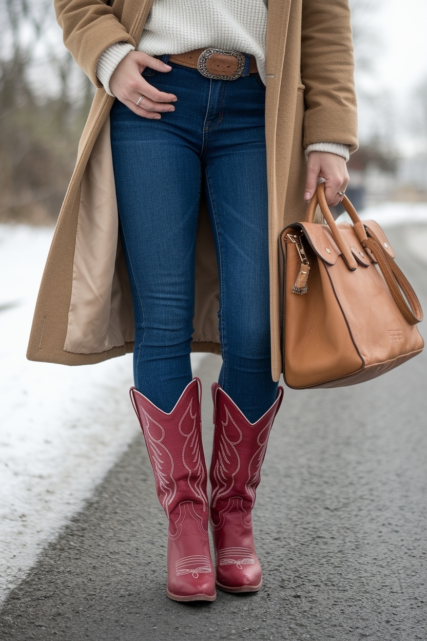 Red Cowboy Boots Outfit Winter: Make a Bold Fashion Statement outfit idea