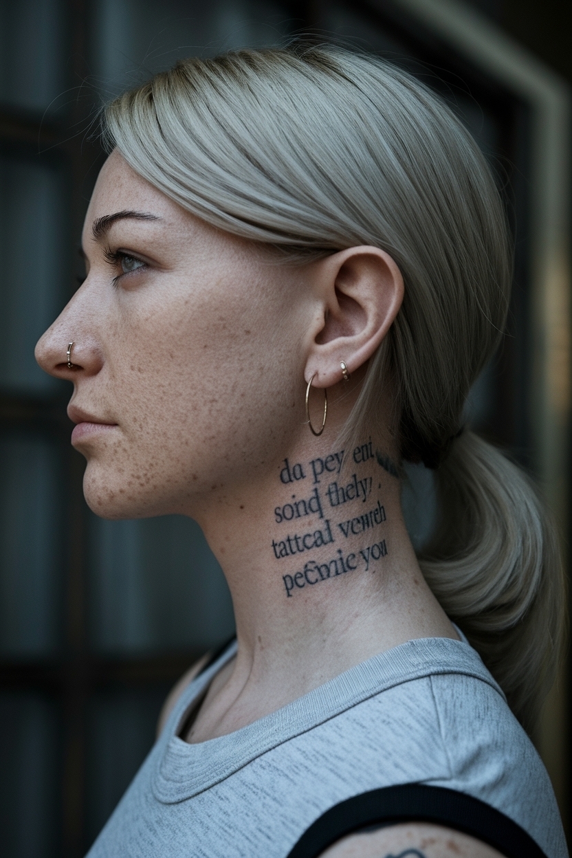Side Neck Tattoos Women Words: Meaningful Text Options outfit idea