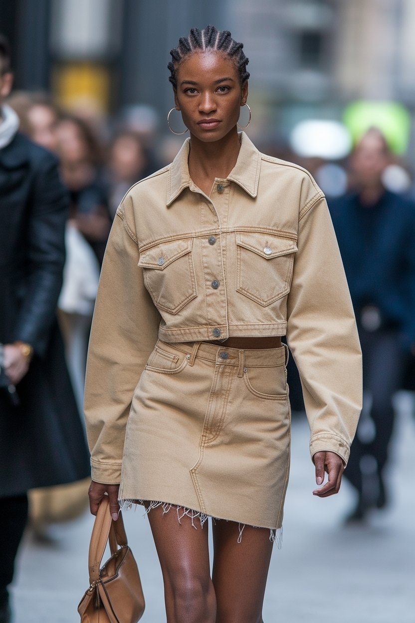 Tan Denim Skirt Outfit Tips for Black Women outfit idea