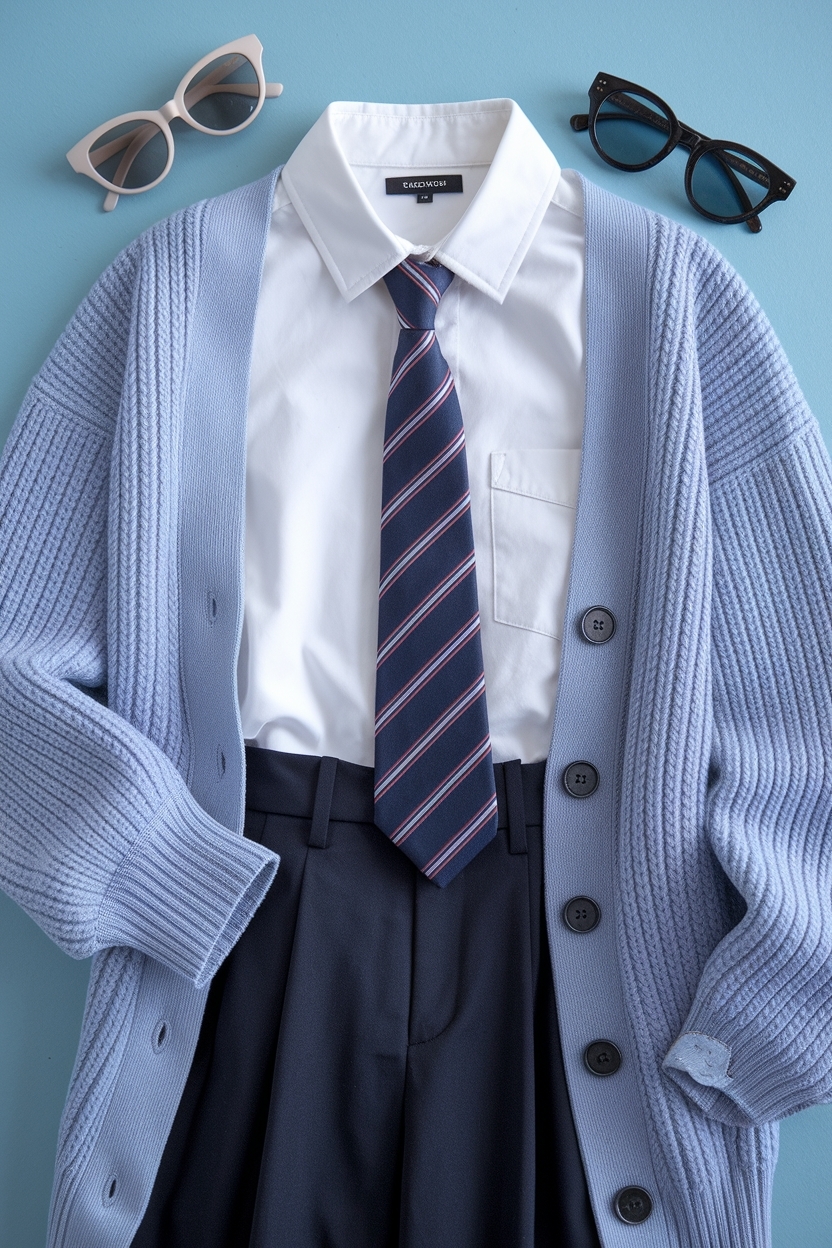 Tie and Cardigan Outfit for Women: Effortlessly Stylish outfit idea