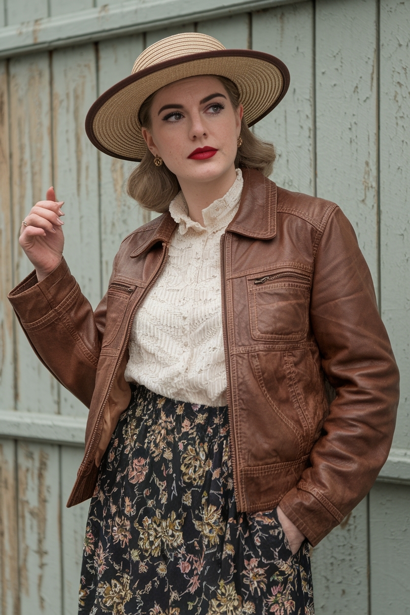Vintage Brown Leather Jacket Outfit: Nostalgic Flair outfit idea