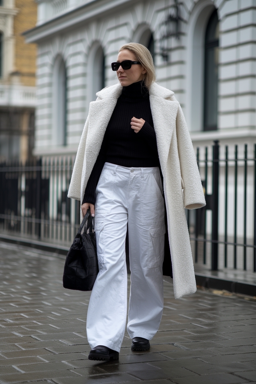 White Cargo Pants Outfit Winter: Stay Stylish in Cold Weather outfit idea