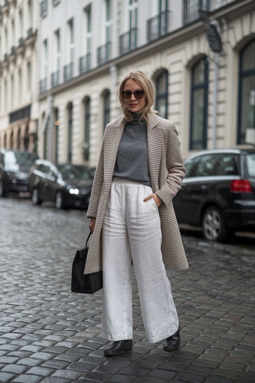 White Linen Pants Outfit Winter for a Fresh Look outfit idea