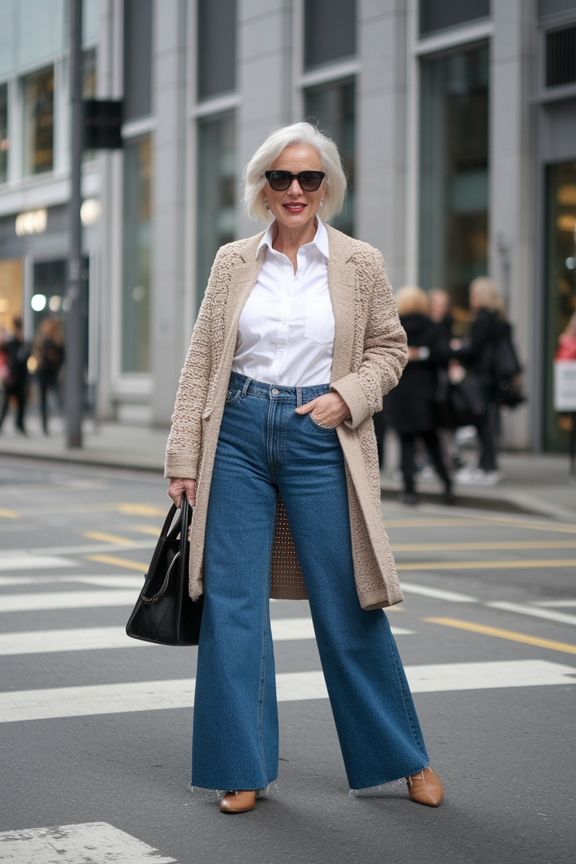Wide Leg Jeans Outfit Women Over 60: Fashion Forward Choices outfit idea